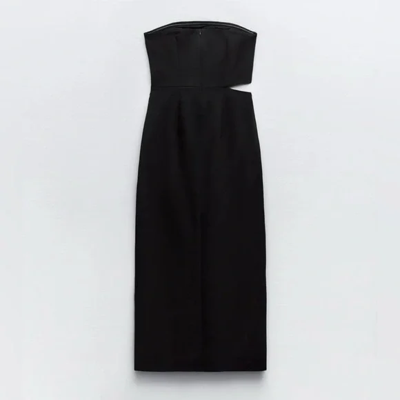 Zara Black Strapless Midi Dress - Picture 2 of 8